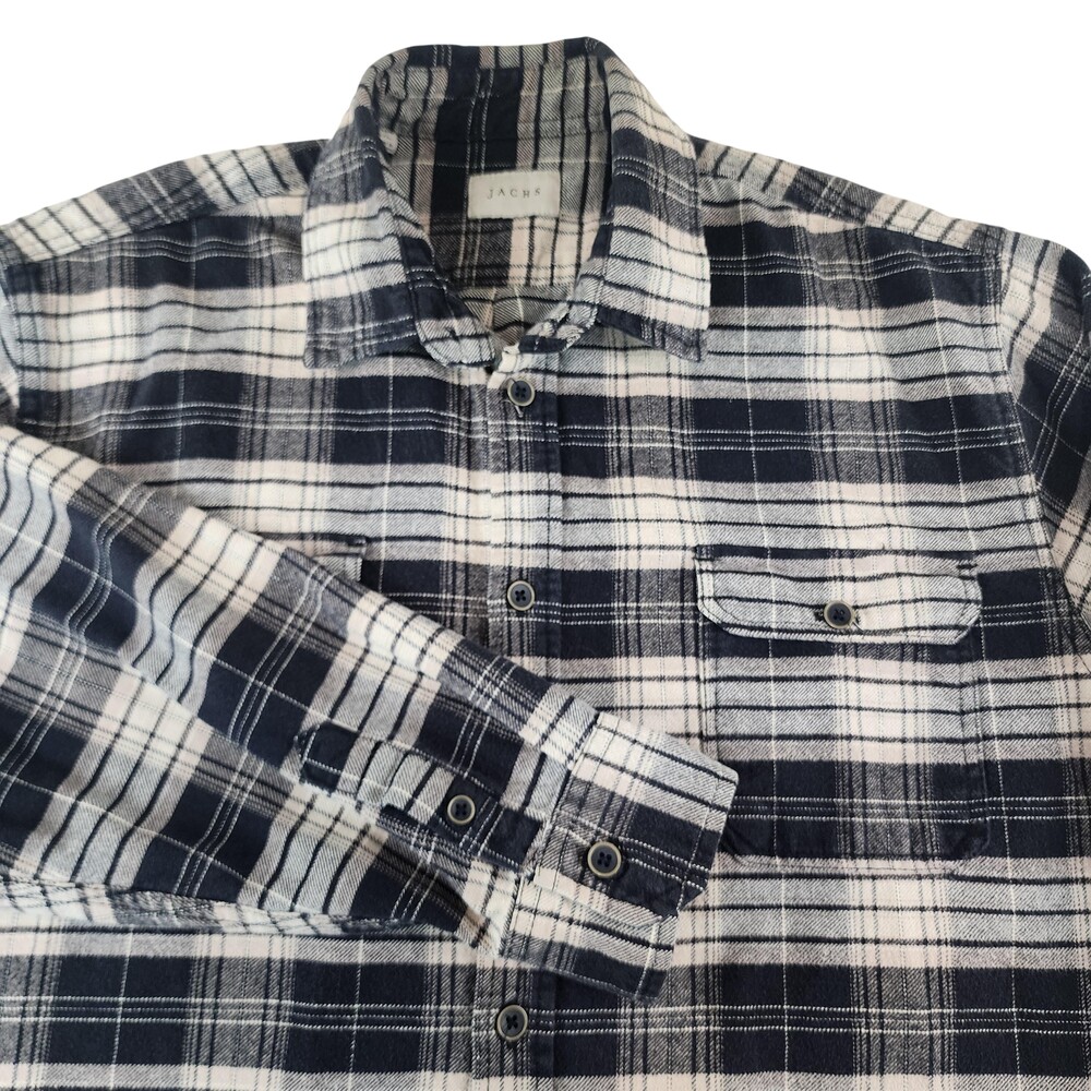 JACHS Shirt Mens 2XL Blue Plaid Flannel Button Up Long Sleeve Cotton Casual